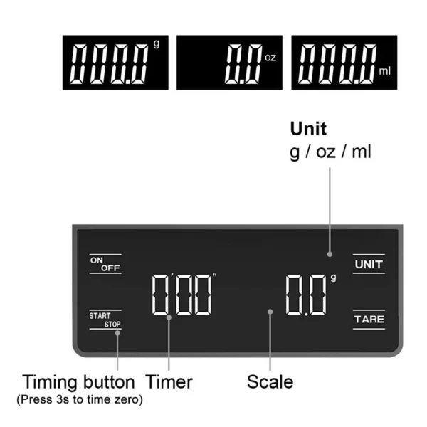 3kg/0.1g Digital Kitchen Weight Grams Electronic Balance High Precision Coffee Scale Portable With Timer Food Espresso - Image 5