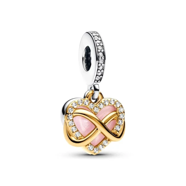 2025 NEW Sparking Gold Plated Charm Beads Fit Original 925 Silver Bracelet DIY Jewelry Gift Bow Double Heart Split Dangle - Image 23