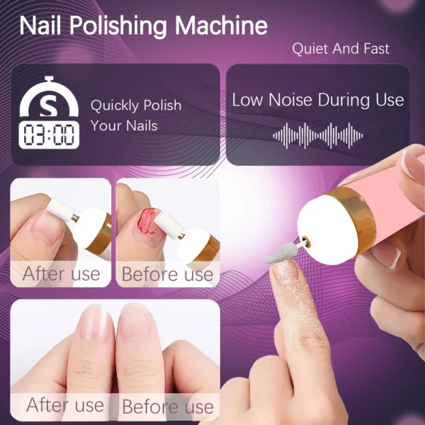 YIKOOLIN 5 in 1 Electric Nail Polish Drill Machine USB Charge Portable Manicure Set  Exfoliation and Polishing for Nail Salon - Image 3