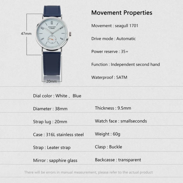 SEESTERN 2024 New Men Watch Automatic Business Wristwatches ST1701 Movement Ultra Thin Clock Top Brand Luxury  Fashion Casual - Image 6